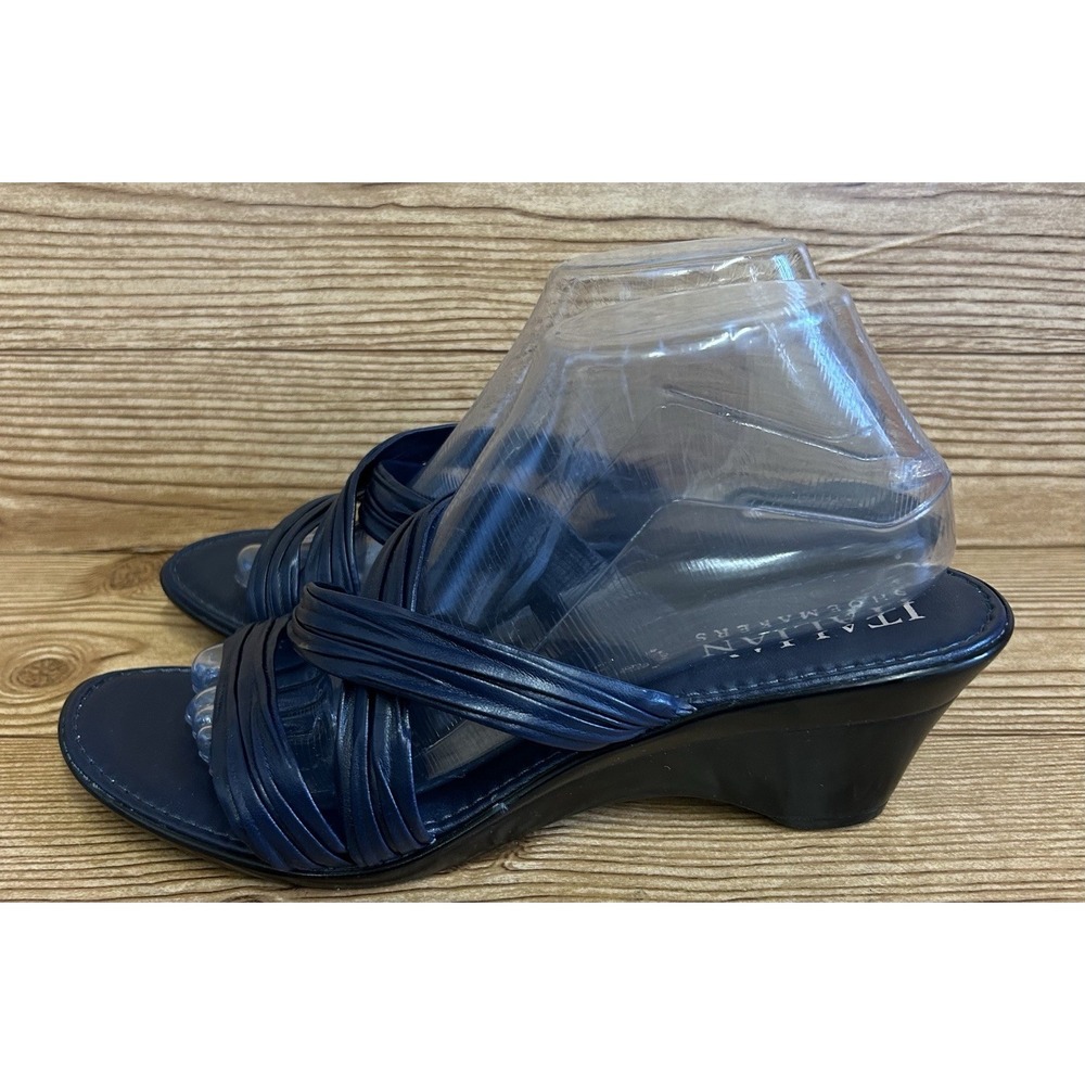 Italian Shoemakers Navy Blue Strappy Straps‎ Comfort Heels Shoes Italy Sz 10